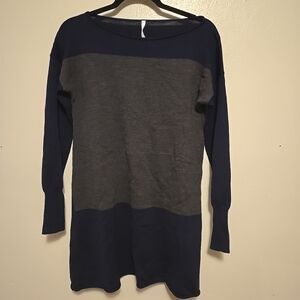 PierAntonio Gaspari Womens Tunic Sweater 100% Virgin Wool Grey Navy Blue 44 14